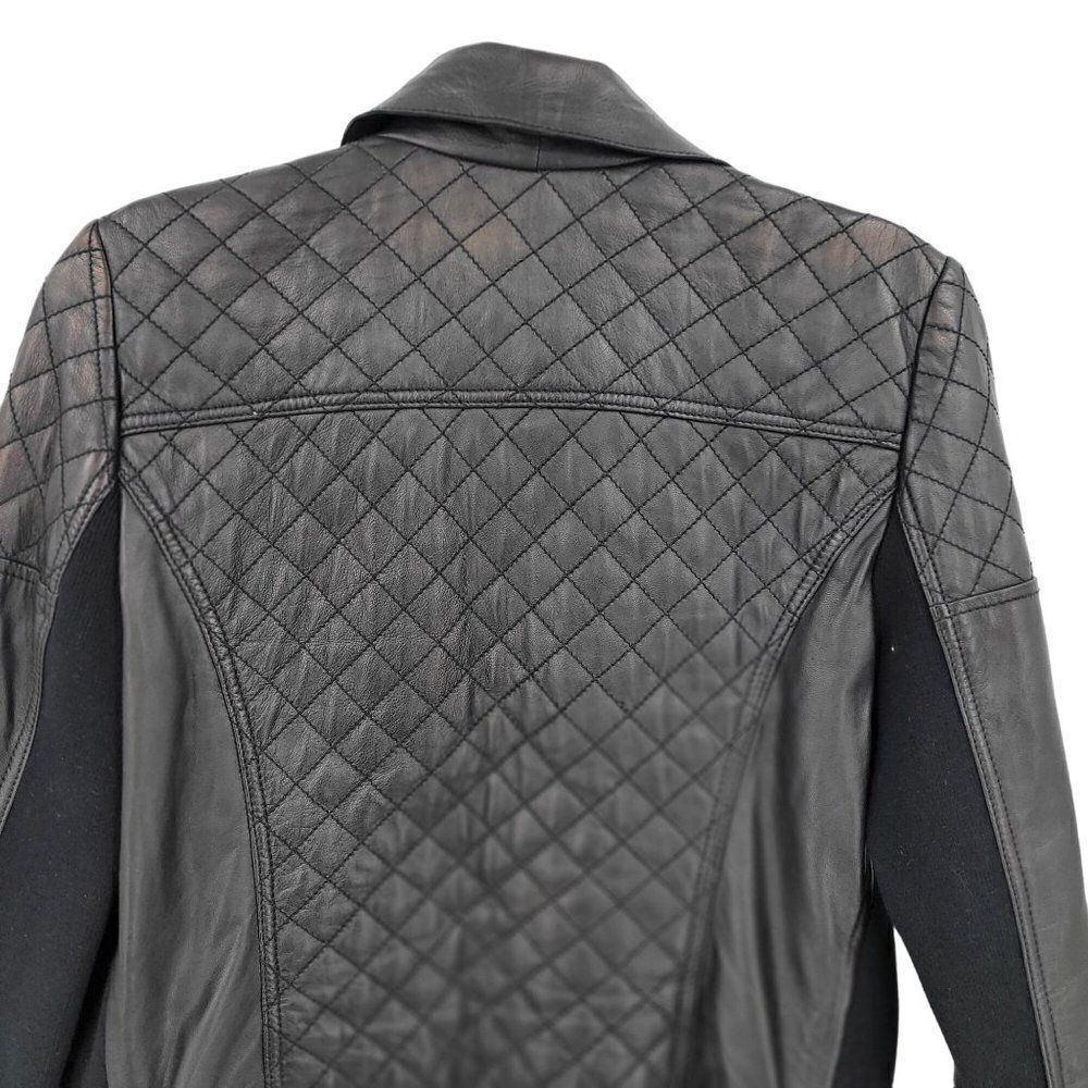 Halogen Lamb Leather Quilted Moto Open Front Jacket M Black Mob‎ Wife Biker - Picture 10 of 11
